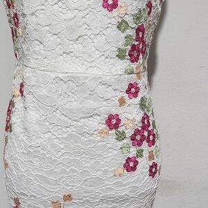 Floral Lace Dress in White and Pink